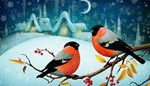 snowfall, bullfinch, evening, snowflake, berries, village, snow, winter, crescent, branch