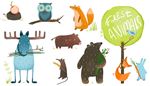 moose, squirrel, bird, mouse, fox, boar, bear, ear, carrot, apple, hedgehog, hare, owl