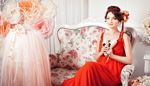 sofa, pointeshoes, upholstery, mannequin, hairstyle, armrest, dream, flowers, dress, bouquet, bow, skirt