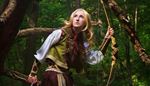 bow, bowstring, fantasy, forest, costume, archer, ear, branch, curls, fur, elf