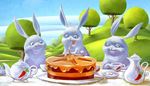 nature, birthdayboy, teapot, appetite, path, rabbit, candle, carrot, tree, cake, cup, ears
