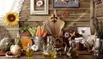 kitchen, pumpkin, butterfly, utensils, sunflower, carrots, garlic, olives, oil, onion, whisk, pod
