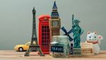 taxi, eiffeltower, newyork, travel, london, jar, phonebooth, bigben, torch, paris, coliseum, japan, coins, mill