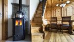 table, stairstep, chandelier, keyhole, chimney, teapot, chalet, stairs, stove, spout, chair, wood, flame