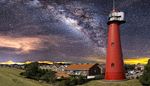 slope, spire, lighthouse, milkyway, window, starrysky, roof, red, town