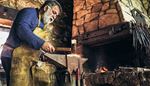 beard, blacksmith, smithstongs, sparks, grayhair, brazier, hammer, apron, anvil, forge, fire