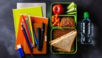 bottle, notebook, celery, container, markerpen, carrot, apple, eraser, water, sandwich, lunch