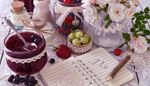 text, gooseberries, strawberry, blackcurrant, declaration, berries, notebook, heart, lace, love, pencil, jar, bow, jam